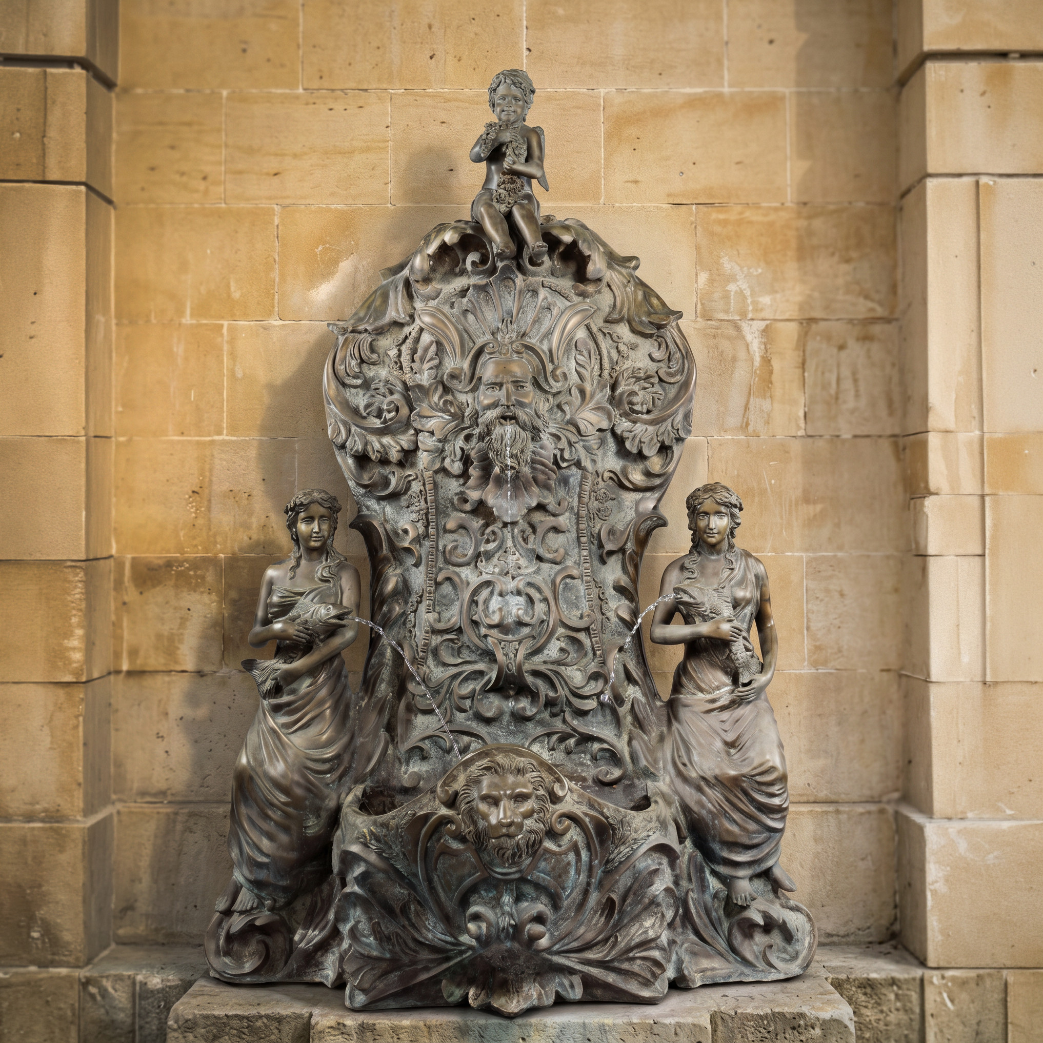 A Patinated Bronze Fountain Cast with the Mask of Poseidon and Attendant Nereids - Image 8