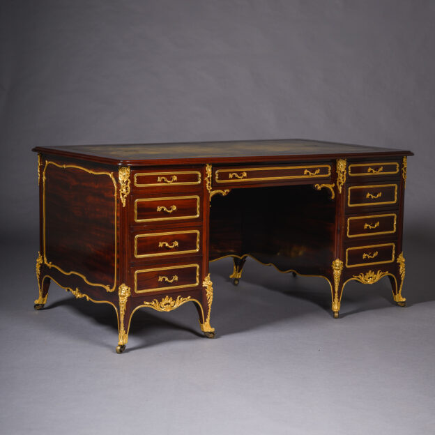 Antique French mahogany pedestal desk by Maison Beurdeley Paris