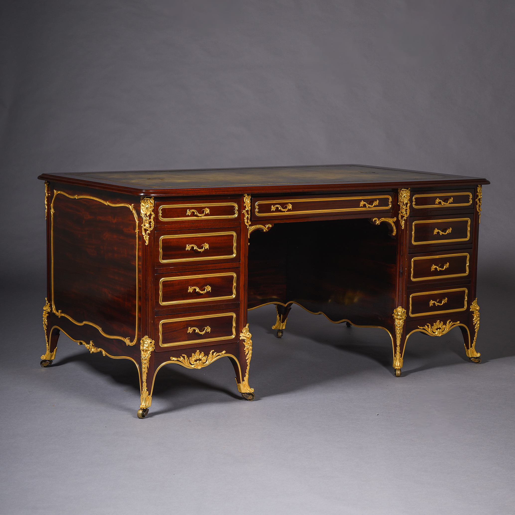 Antique French mahogany pedestal desk by Maison Beurdeley Paris