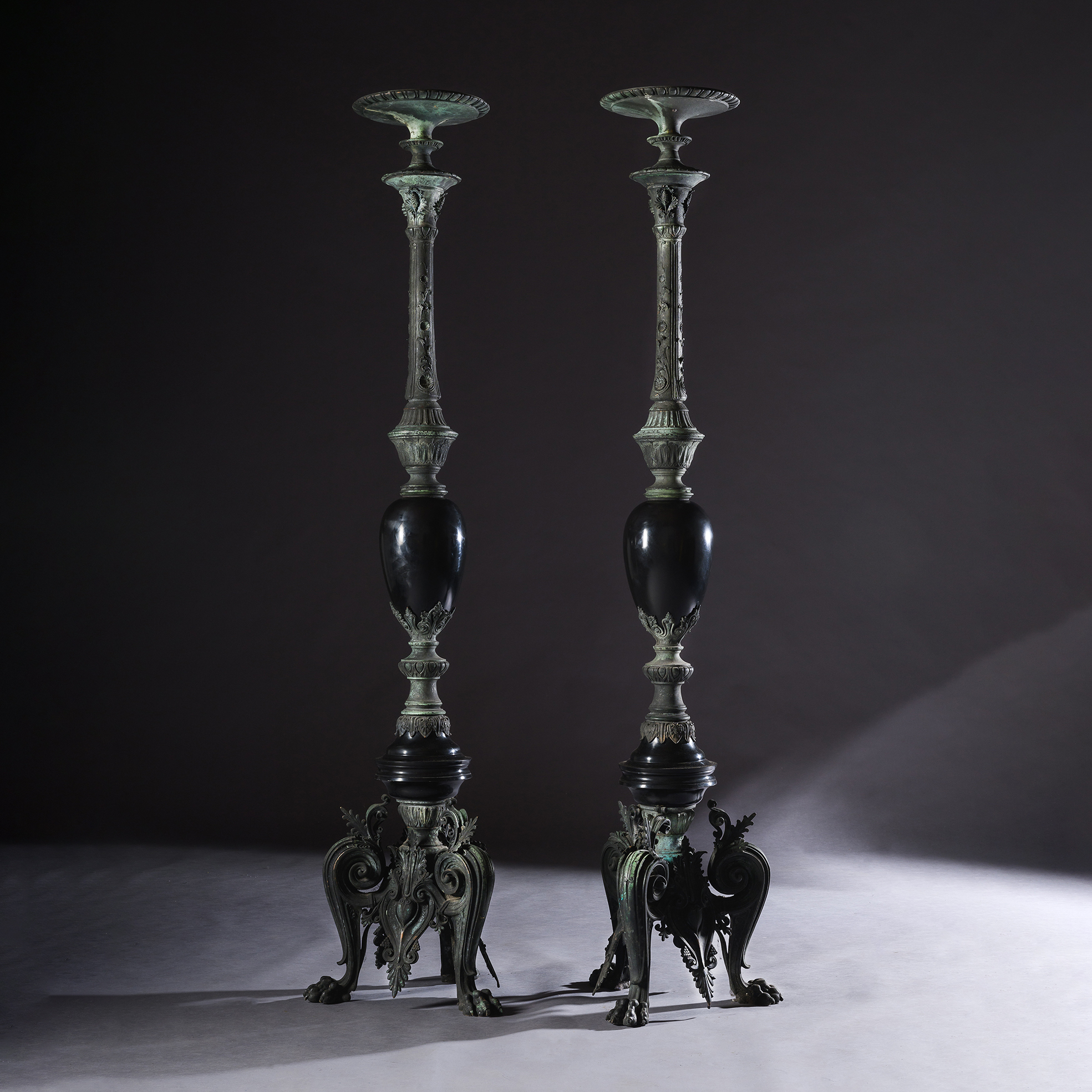 Second Empire bronze and marble candelabra stands circa 1860