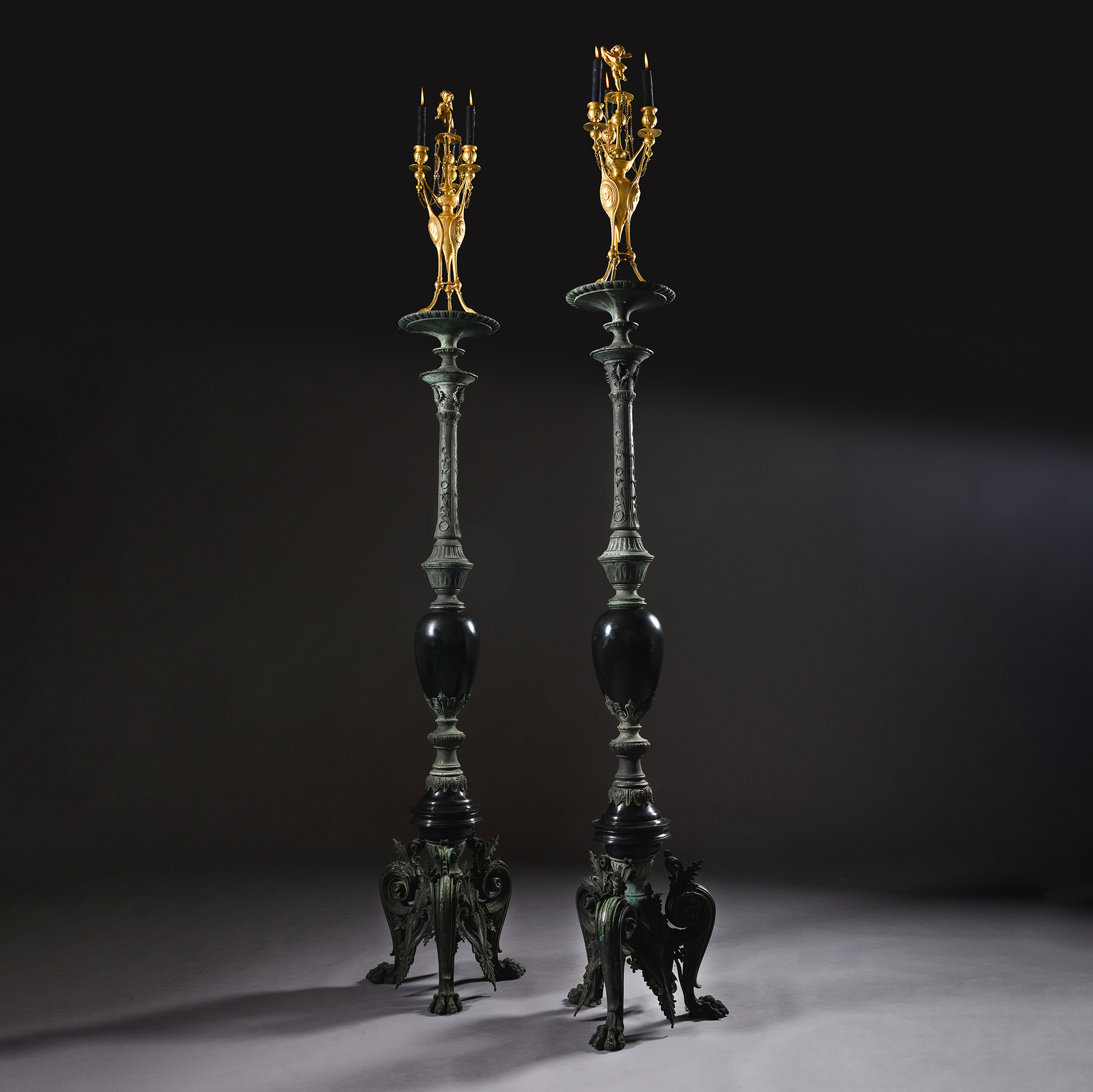 Antique Napoleon III lighting stands for candelabra
