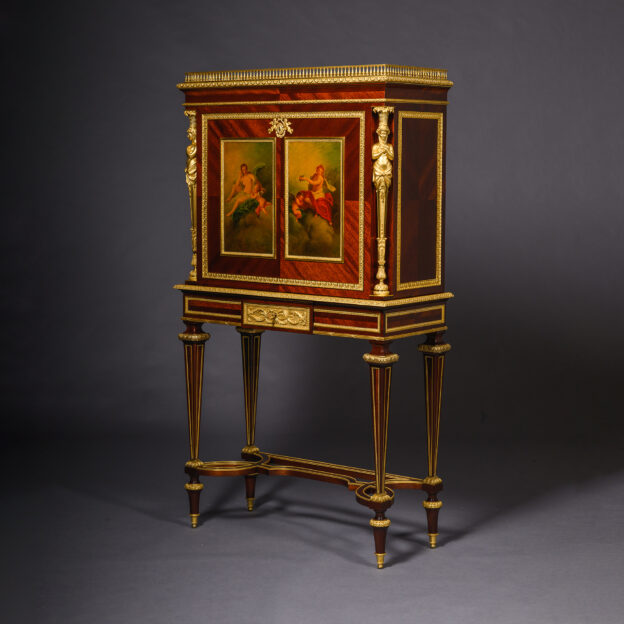 Louis XVI style gilt-bronze and Vernis Martin mounted mahogany secrétaire cabinet-on-stand by Frédéric Roux with bronze mounts by Henri Picard, France, circa 1870.