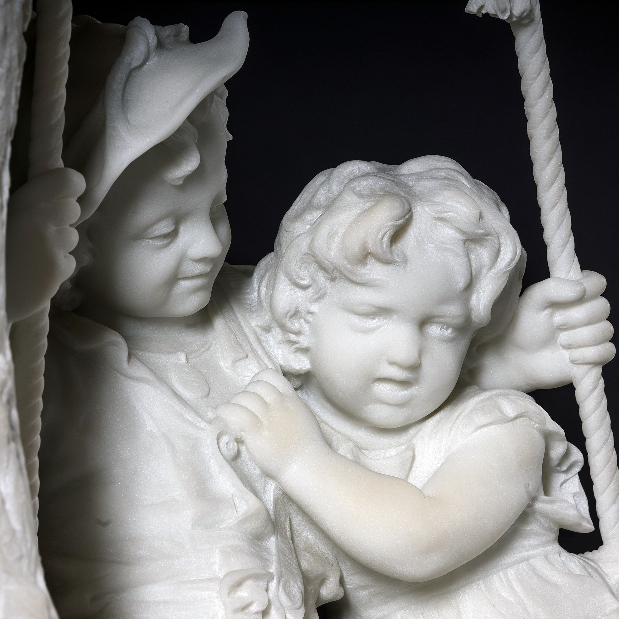 A Pair of Large Carrara Marble Figural Groups Of Children on Swings - Image 5