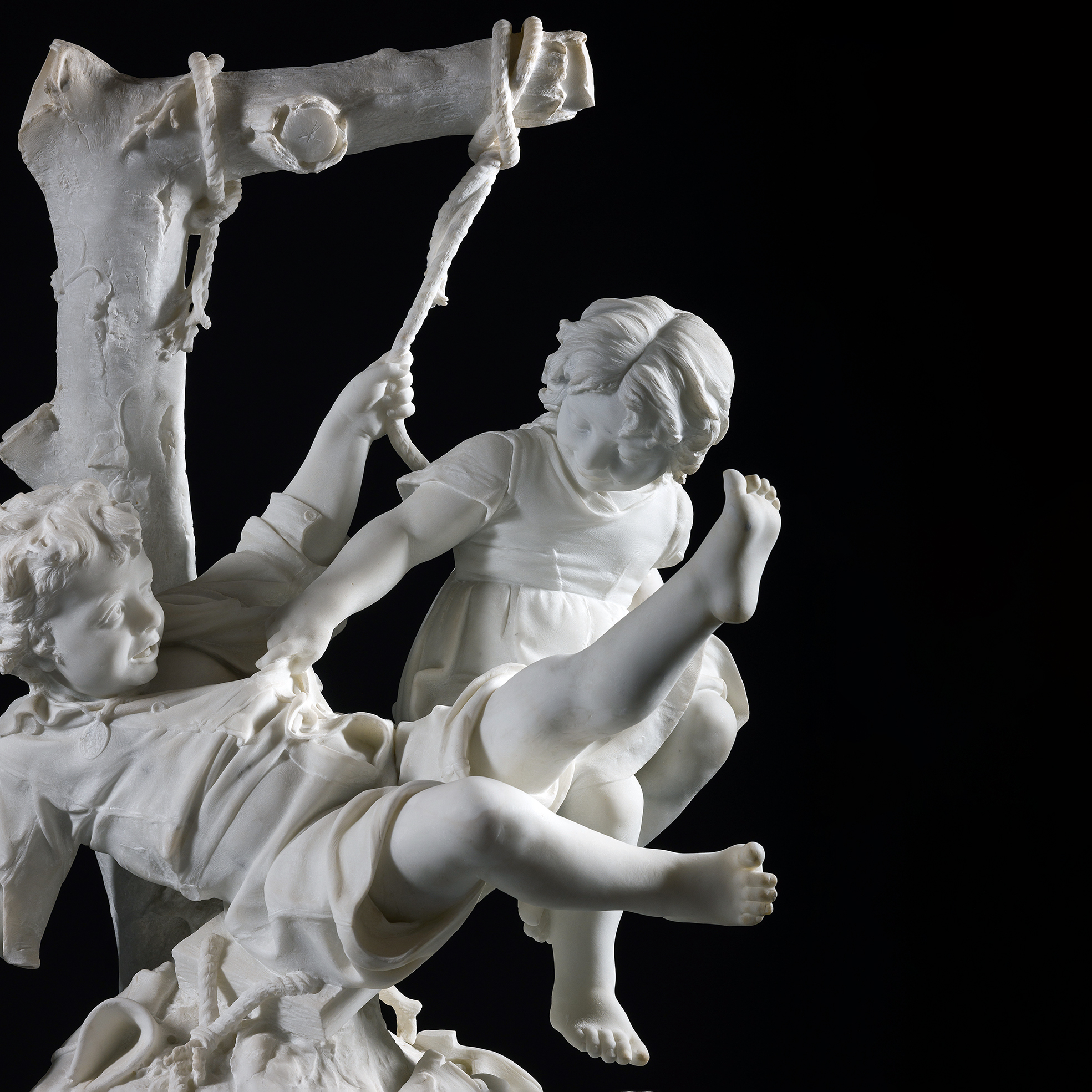 A Pair of Large Carrara Marble Figural Groups Of Children on Swings - Image 10