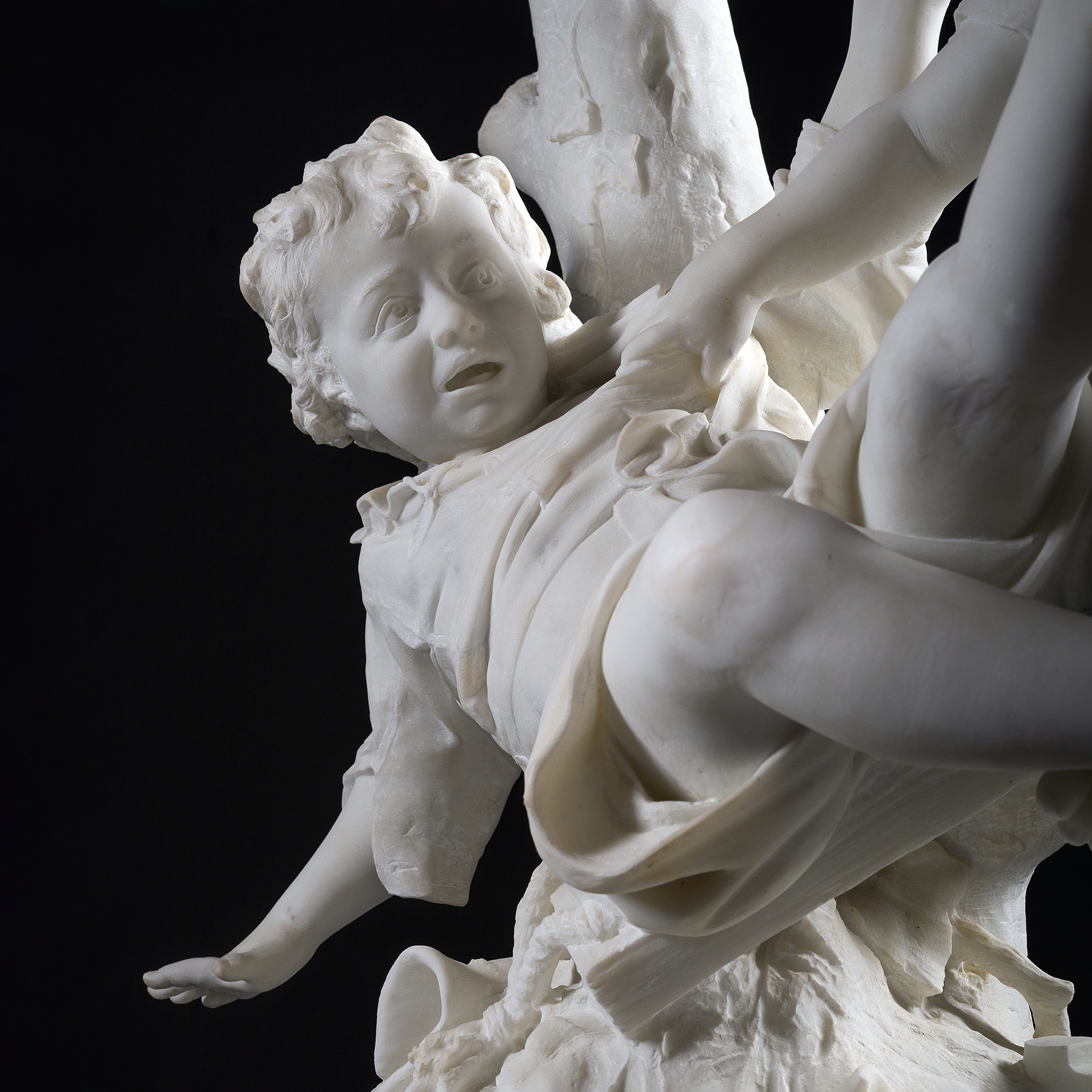 A Pair of Large Carrara Marble Figural Groups Of Children on Swings - Image 11