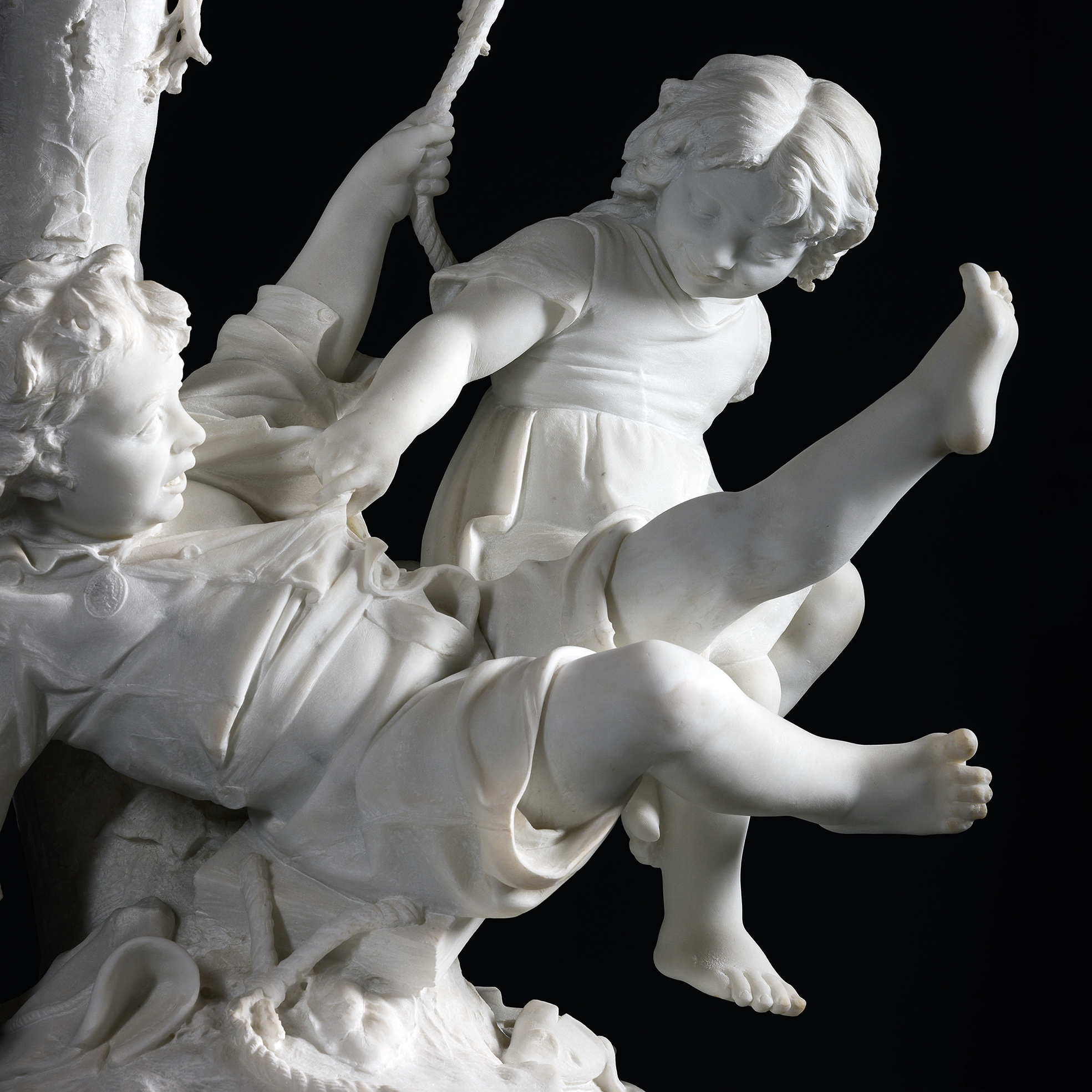 A Pair of Large Carrara Marble Figural Groups Of Children on Swings - Image 12