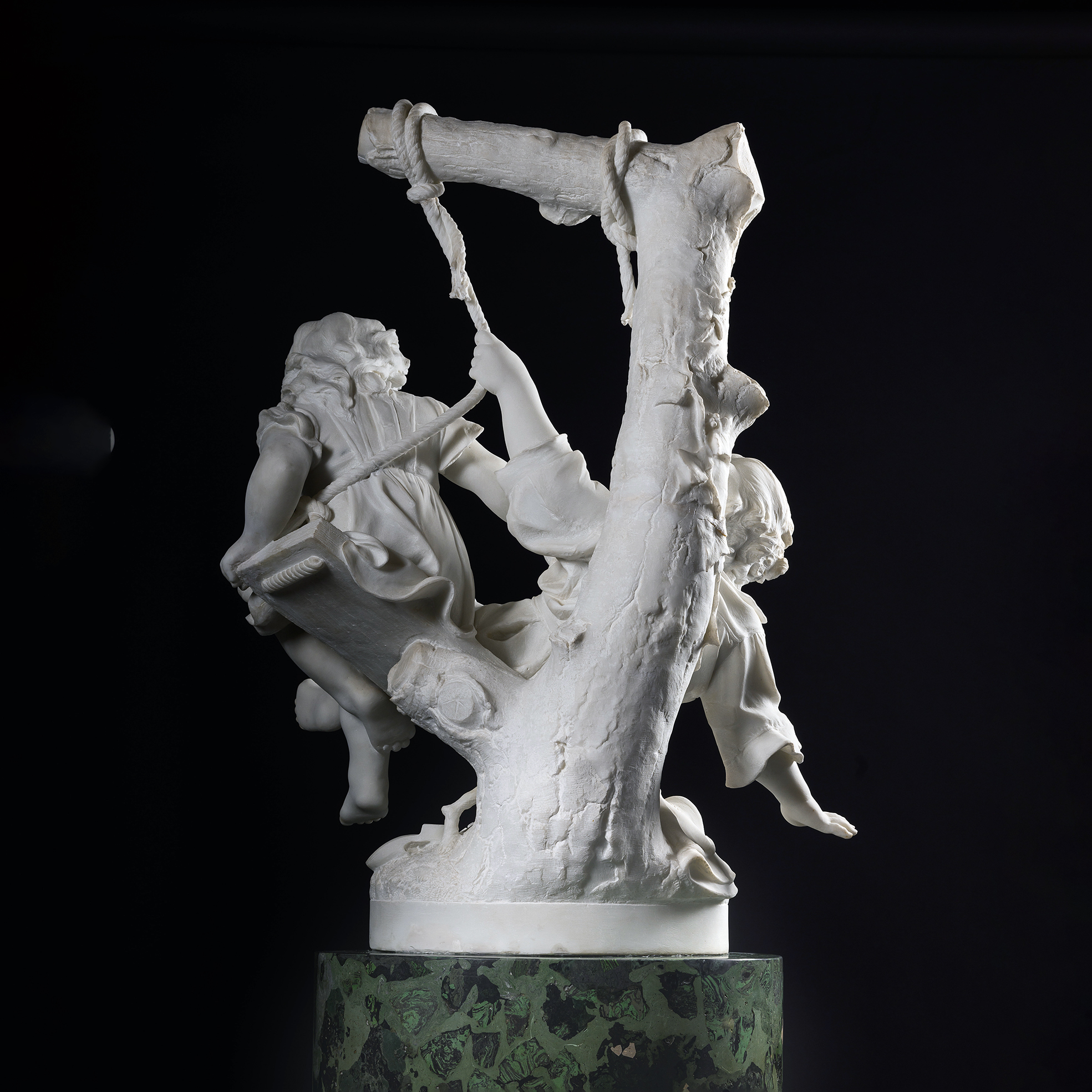 A Pair of Large Carrara Marble Figural Groups Of Children on Swings - Image 13