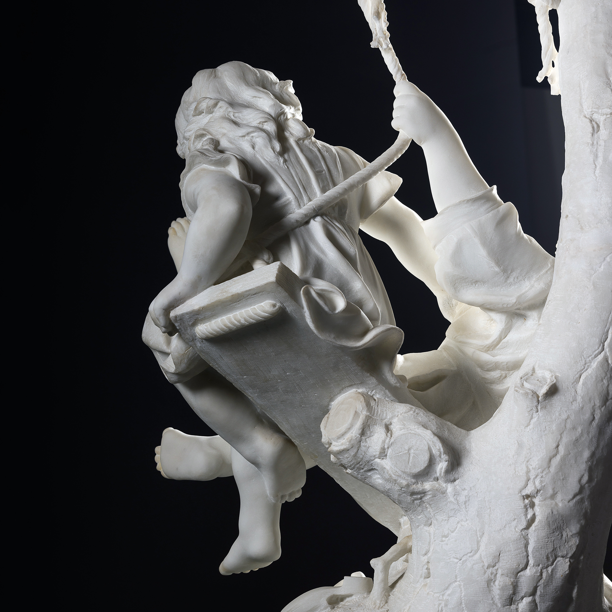 A Pair of Large Carrara Marble Figural Groups Of Children on Swings - Image 8