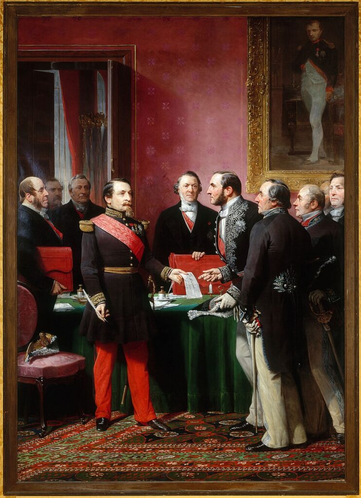 Adolphe Yvon (1817-1893). "Napoléon III remettant au baron Haussmann le décret d'annexion des communes limitrophes (16 février 1859)". Huile sur toile, 1865. Paris, musée Carnavalet.