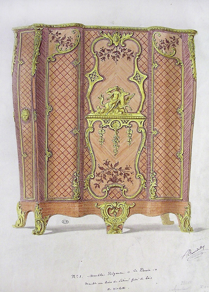 Beurdeley fils, detail of the design for a piece of furniture titled "La Poésie," Musée des Arts Décoratifs (CD3063/55)