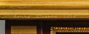 Henry Dasson etched script signature on gilt-bronze with date