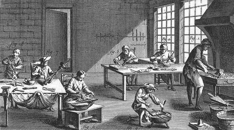 Diderot, Denis, and Jean le Rond d’Alembert, Encyclopédie, ou Dictionnaire raisonné des sciences, des arts et des métiers, “Doreur, sur Métaux,” Pl. I, Paris, 1763.