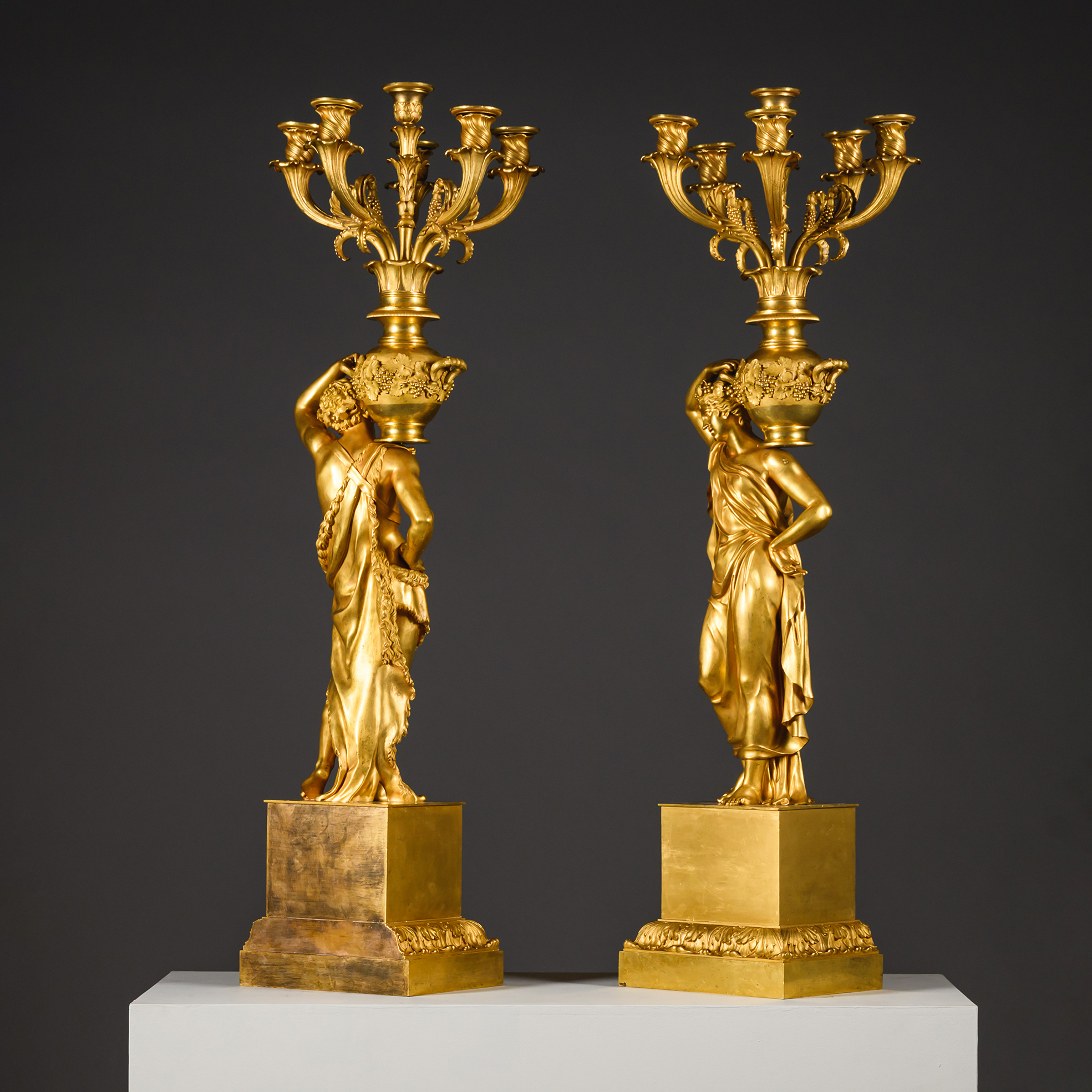 A Pair of Large Charles X Period Gilt-Bronze Figural Six-Light Candelabra - Image 6