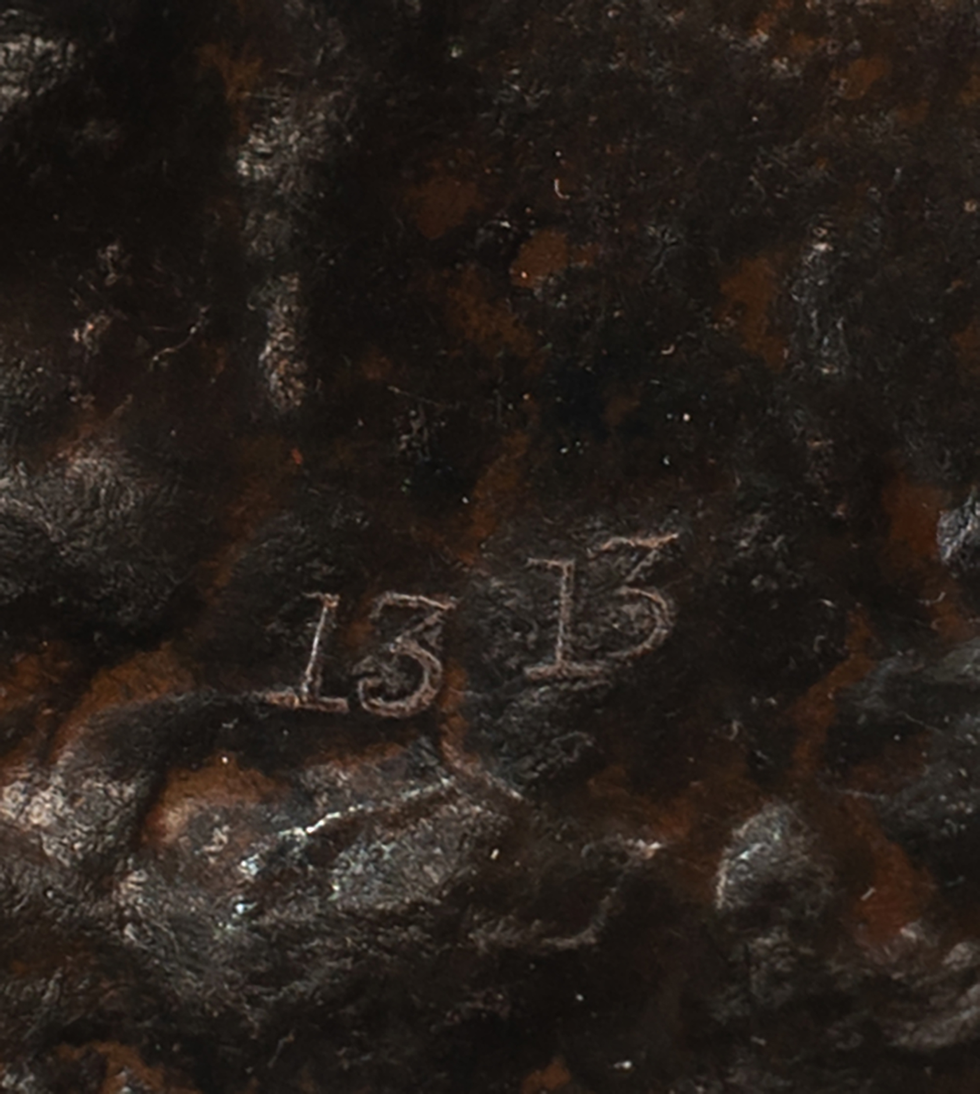 Edition number 13 and foundry marks on the bronze cast of Teucer by Hamo Thornycroft, circa 1900.