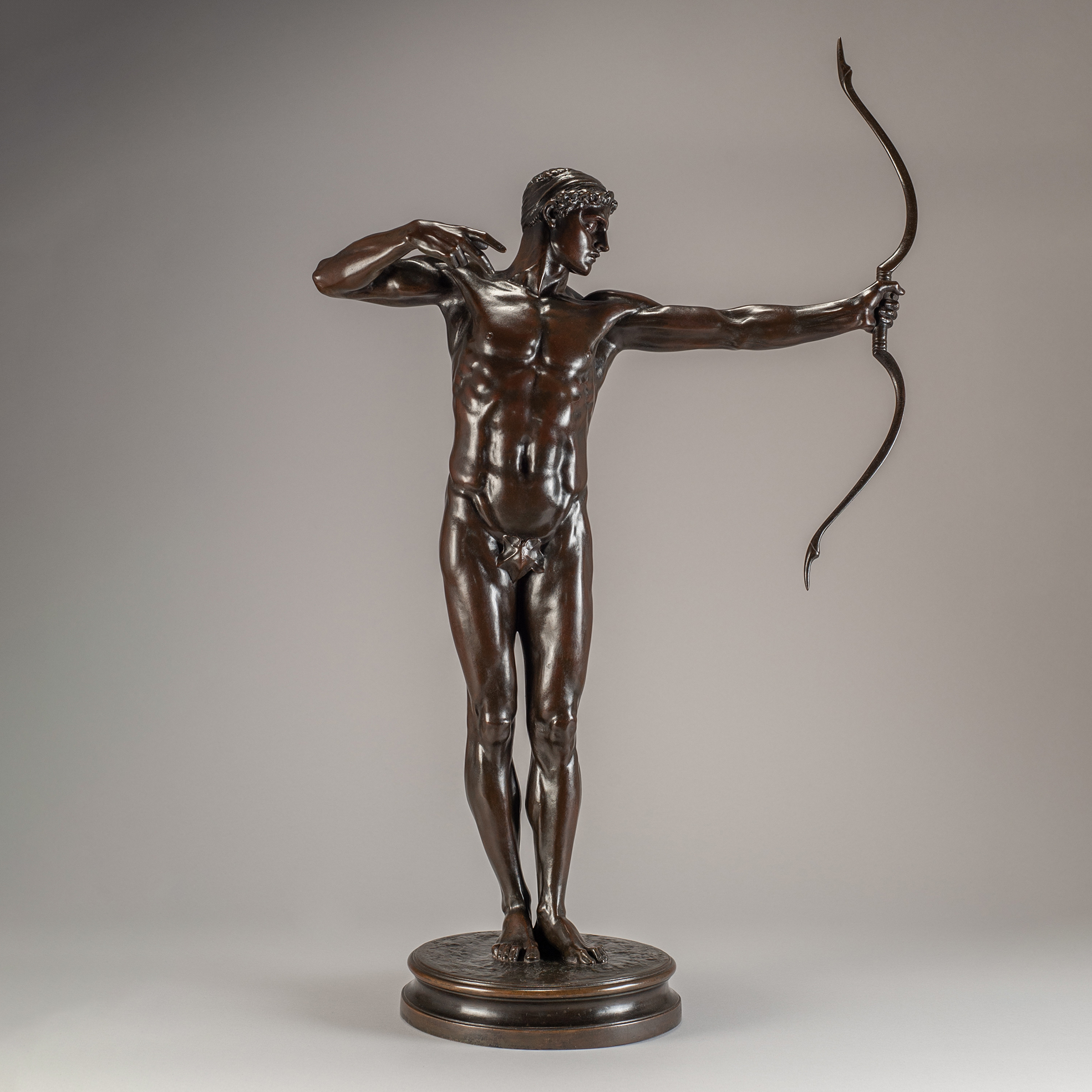 Full-length patinated bronze figure of the Greek archer Teucer by Hamo Thornycroft, model conceived in 1881