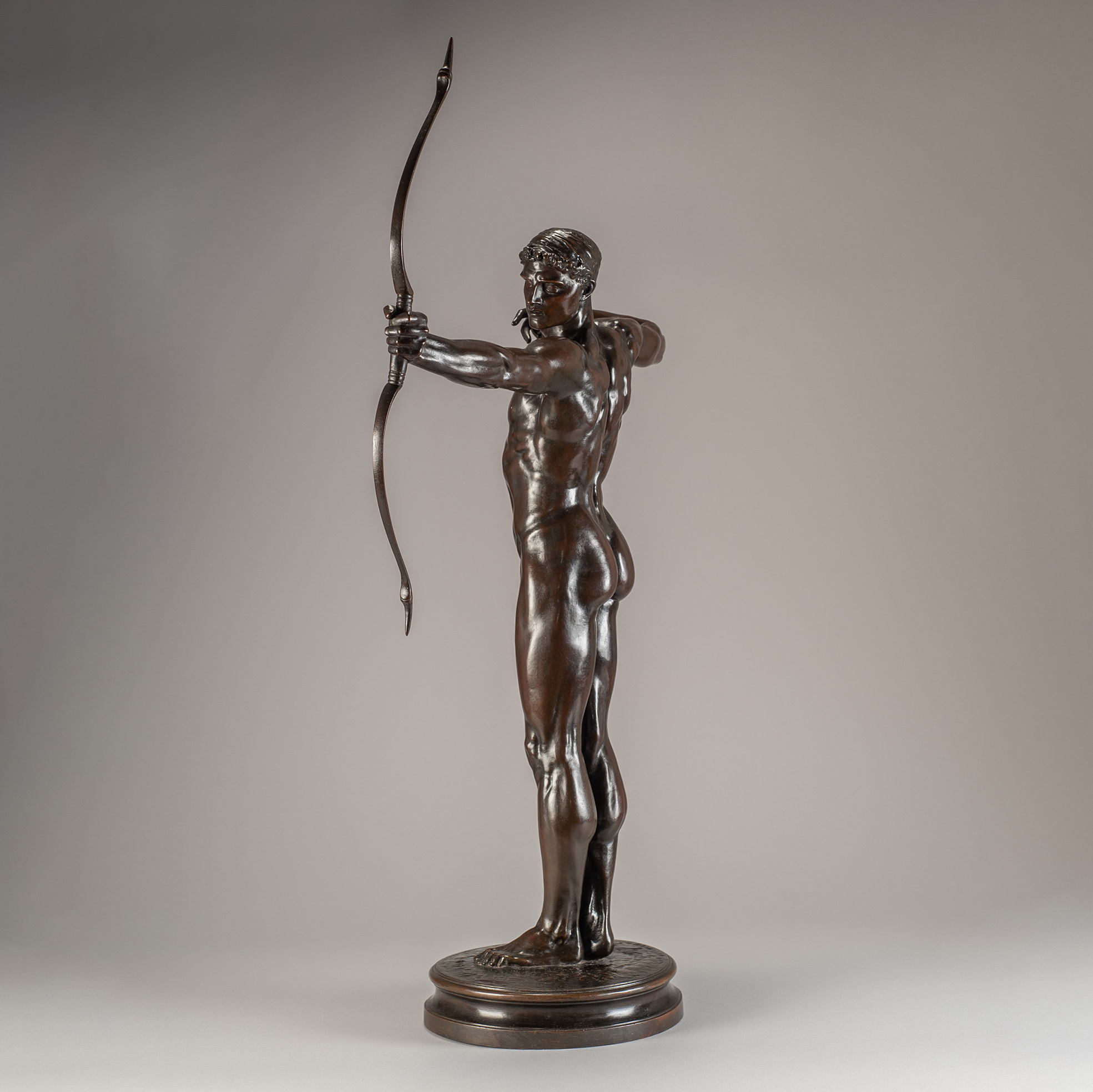 Side view of Hamo Thornycroft’s bronze sculpture Teucer,