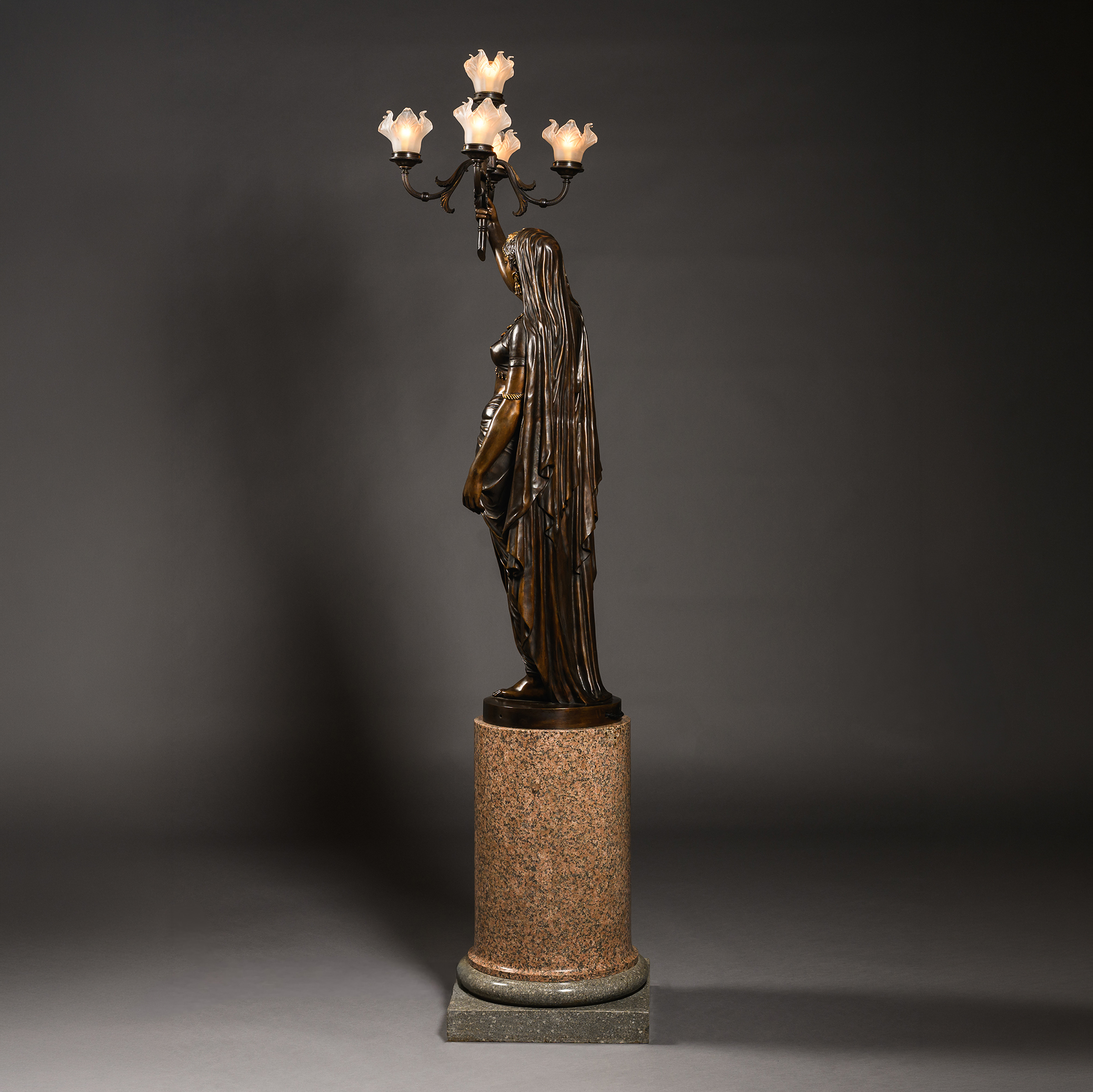 Side view of an Orientalist Bronze Figural Standard Lamp by Émile Guillemin and Ferdinand Barbedienne