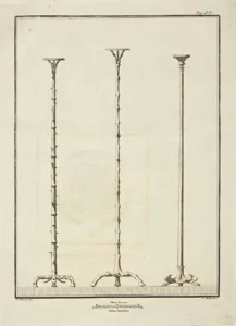 An etching of three torcheres discovered at Herculaneum